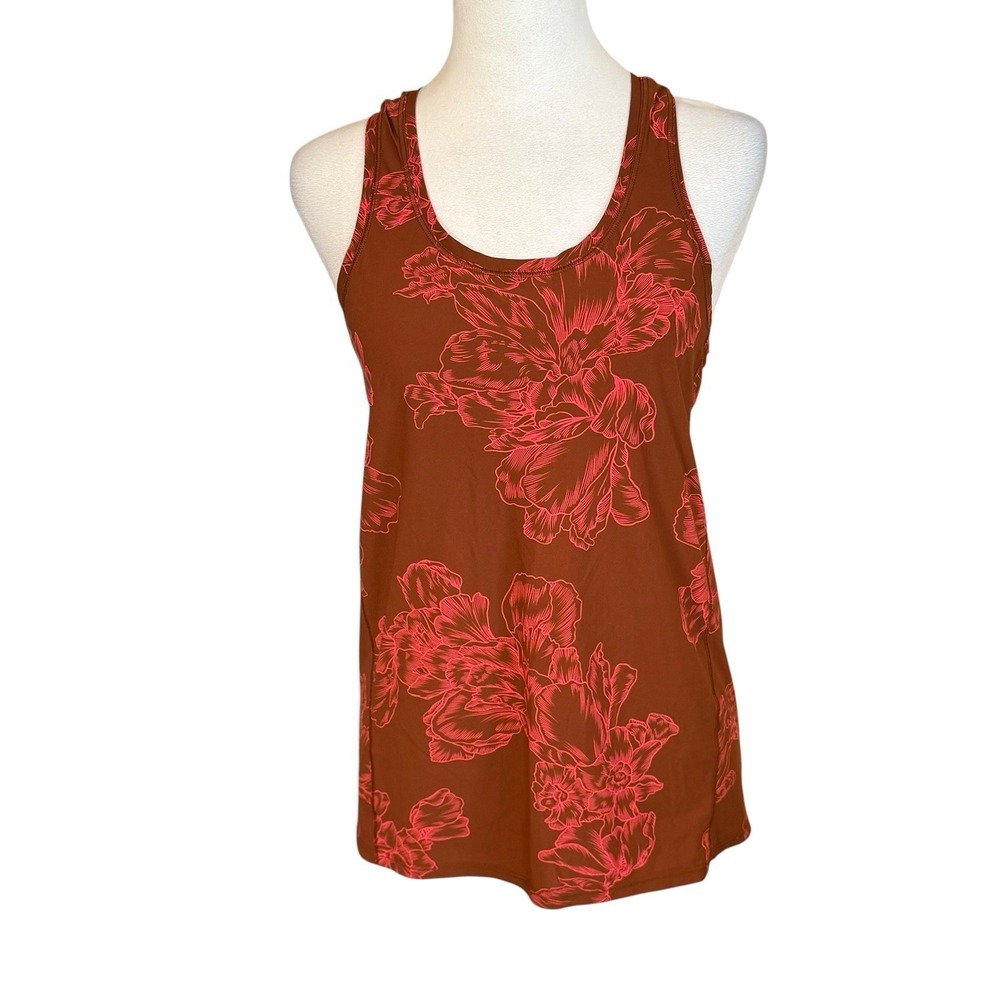 Athleta Ultimate Scoop Tank Brown Pink Floral Size XS Athletic Gym Fitness